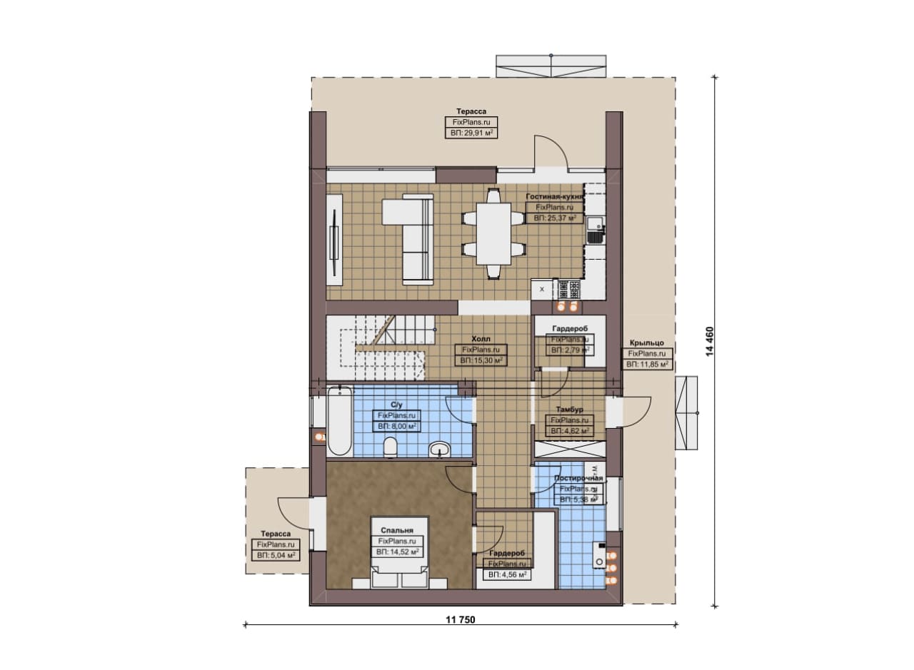 Планировка Одноэтажный дом с мансардой  F-17612